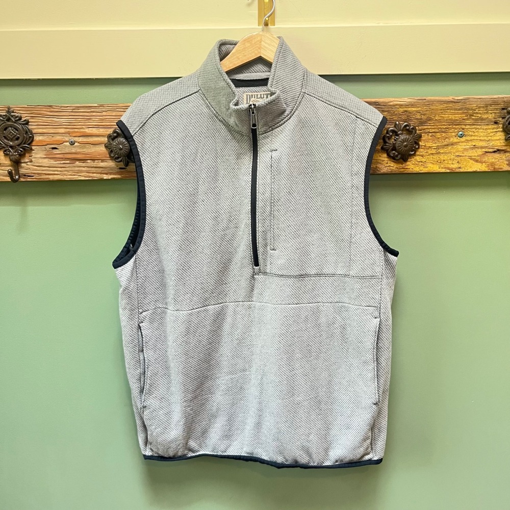 Duluth Trading Co Mens Large Gray Quarter Zip Textured Waffle Knit Utility Vest